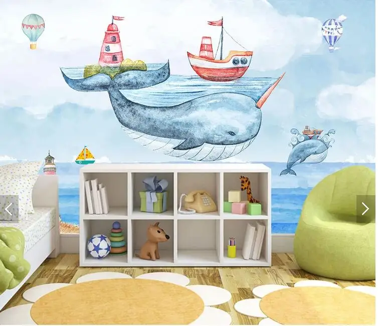 3D обои для новорожденных с рисунком Кита лодки фресок гостиной спальни бара