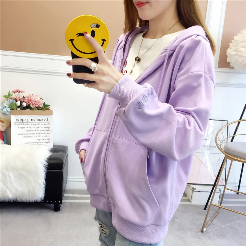Женские толстовки Harajuku Ulzzang, милые женские пуловеры на молнии, корейский стиль, длинный рукав, с капюшоном, женские свитшоты