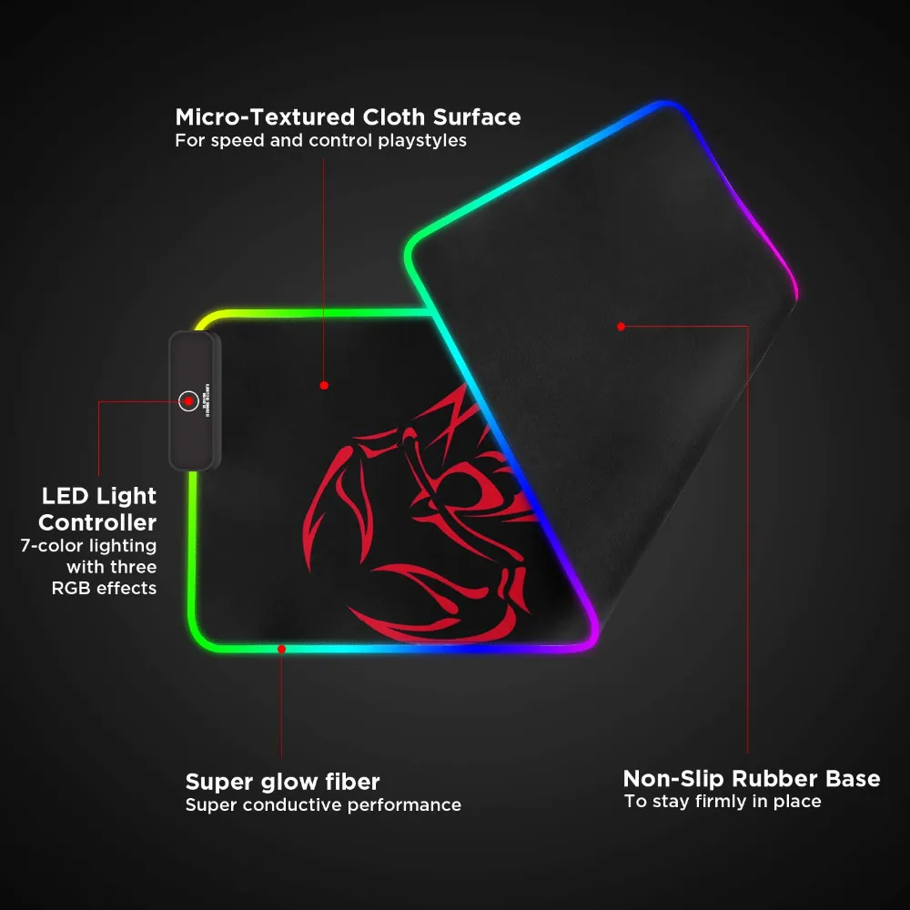 Marvo MG10 коврик для мыши, большой RGB игровой коврик для мыши с управлением светящейся окантовкой, нескользящая резиновая основа клавиатура Коврик для мыши