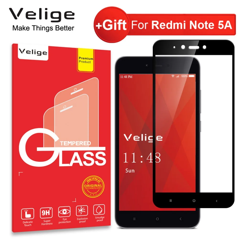 Закаленное стекло Velige с полным покрытием для Xiaomi Redmi Note 5A Xiomi Note5A защита экрана
