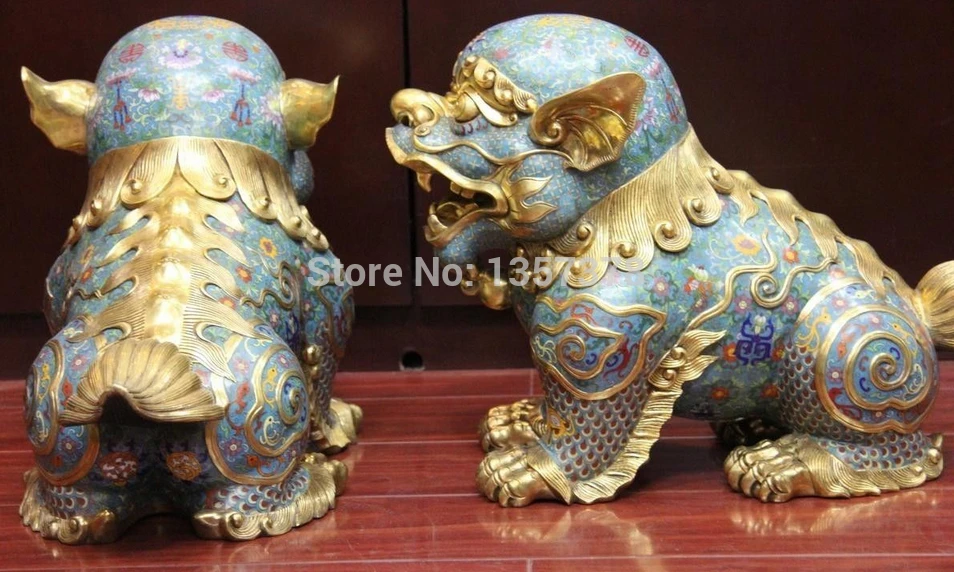 SCY shitou 00179 14 Дворцовая бронзовая медная позолота Cloisonne Feng Shui Evil Fu Foo Dogs со скидкой 30%