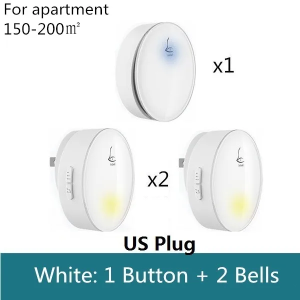 Linbell G3 самовосpower вающийся кинетический беспроводной дверной звонок EU/US/UK штекер, Длинные дверные кольца, домашнее кольцо, Ночной светильник, 1 кнопка, 1 2 приемника - Цвет: US Plug 1 plus 2