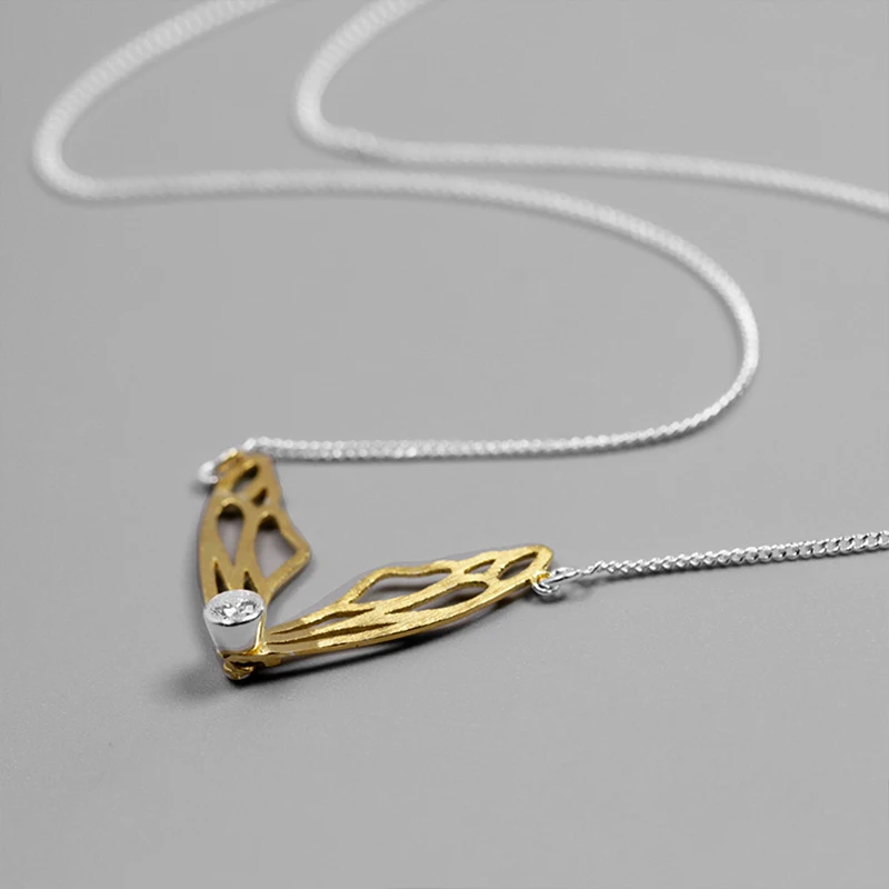 Lotus Fun реальные 925 пробы серебро ручной работы дизайнерские оригинальные Fine Jewelry с крылья бабочки кулон Цепочки и ожерелья для Для женщин - Цвет камня: Gold Color