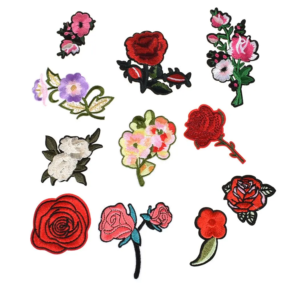 1 шт. вышивка в виде цветов розы с листьями|embroidery iron on|iron on appliqueiron |