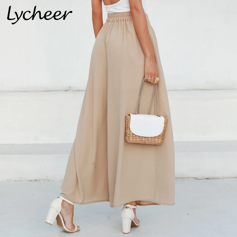 Lycheer 2019 весна лето элегантные женские брюки с широкими штанинами эластичные