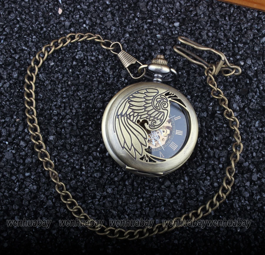 Лидер продаж Феникс крыло Полый Бронзовый корпус черный циферблат Скелет