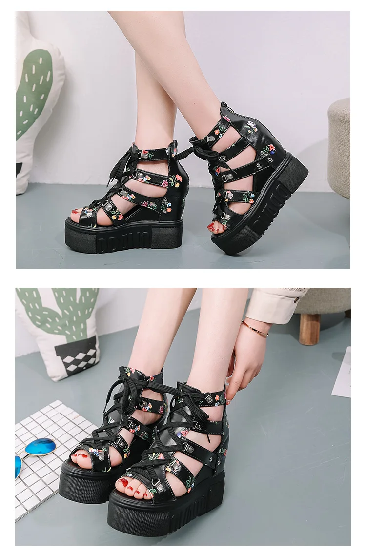 Zhen zhou/; женские босоножки на танкетке; Летняя обувь на высоком каблуке; chaussures femme; Босоножки на платформе; Белая обувь