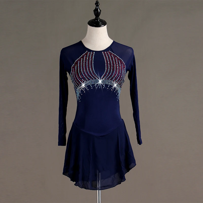 Платье для фигурного катания женщин и девочек платье на коньках Темно Синие