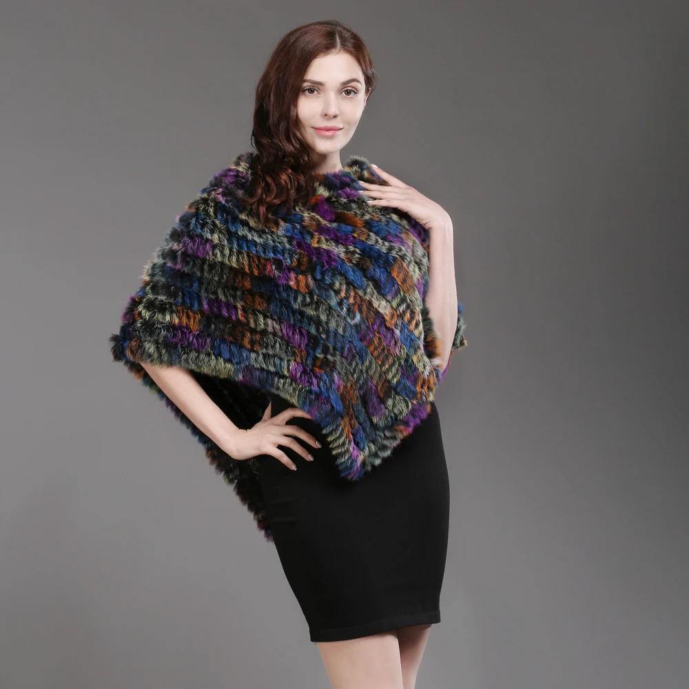 Женский вязаный шарф-пончо из натурального кроличьего меха осенне-зимний шарф 100%