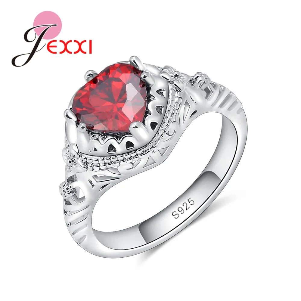 

Трендовое 925 пробы Серебряное сердце с красным кристаллом кольца для женщин Свадебные аксессуары joyas de plata обручальное кольцо ювелирные изд...