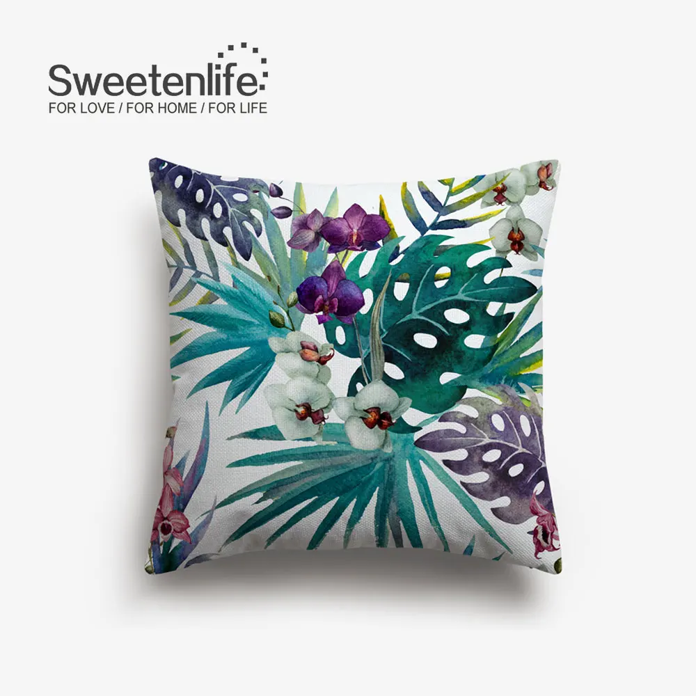 Чехол для подушки Sweetenlife с рисунком листьев растений, красочные высококачественные декоративные подушки, Наволочки для подушек в тропическом стиле, домашний декор