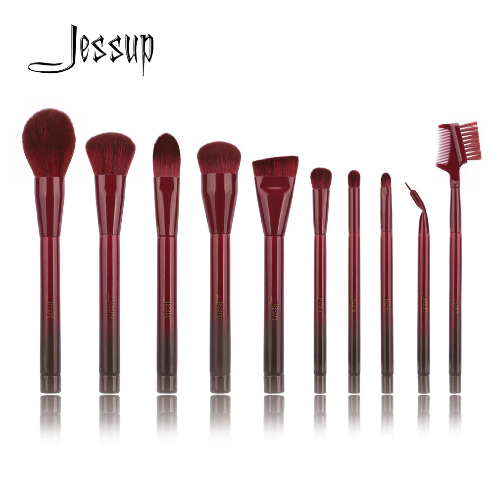 Jessup, 10 шт., кисти для макияжа, набор кистей, синтетические волосы, косметические инструменты, наборы косметики, макияж, основа, пудра, подводка для глаз, консилер
