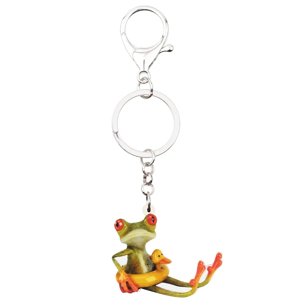 Bonsny Acrylic Swim Ring Frog Key Chains Keychain Holder Anime Animal Jewelry Gift For Women Girls Teens Bag Car Charms Pendant | Украшения