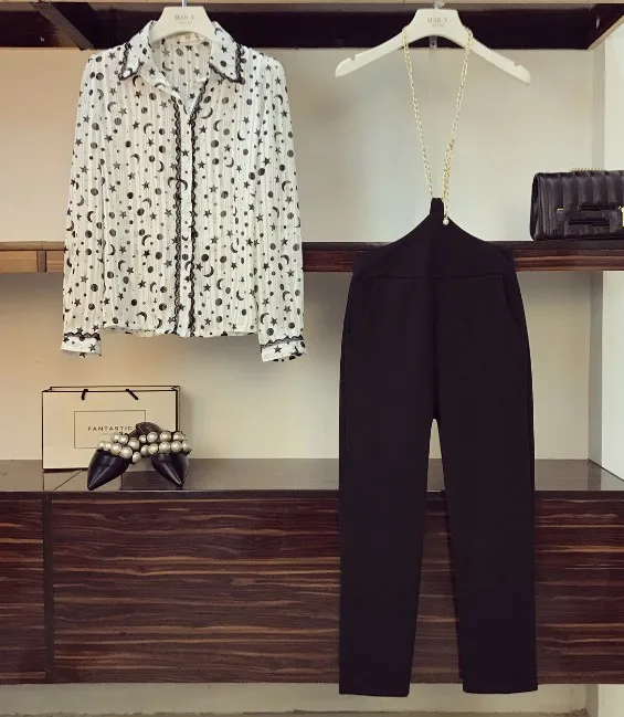 Женский рисунок звезды луны рубашка с отворотом принтом + Золотая цепочка Холтер