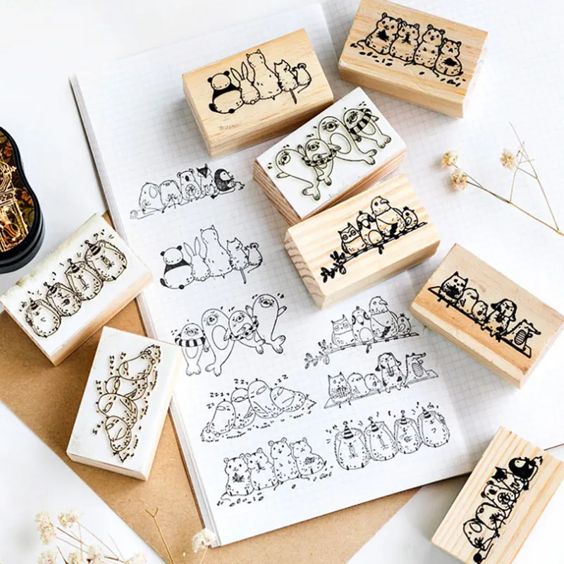 1 шт. креативная серия с изображением животных деревянный штамп сделай сам ручная