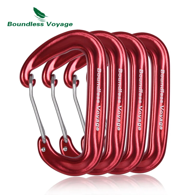 4pcs red Безграничный Вояж 12KN альпинистские карабины сверхмощные d-типа зажимы Алюминиевый сплав крюк для гамаков кемпинг - Цвет: 4pcs red