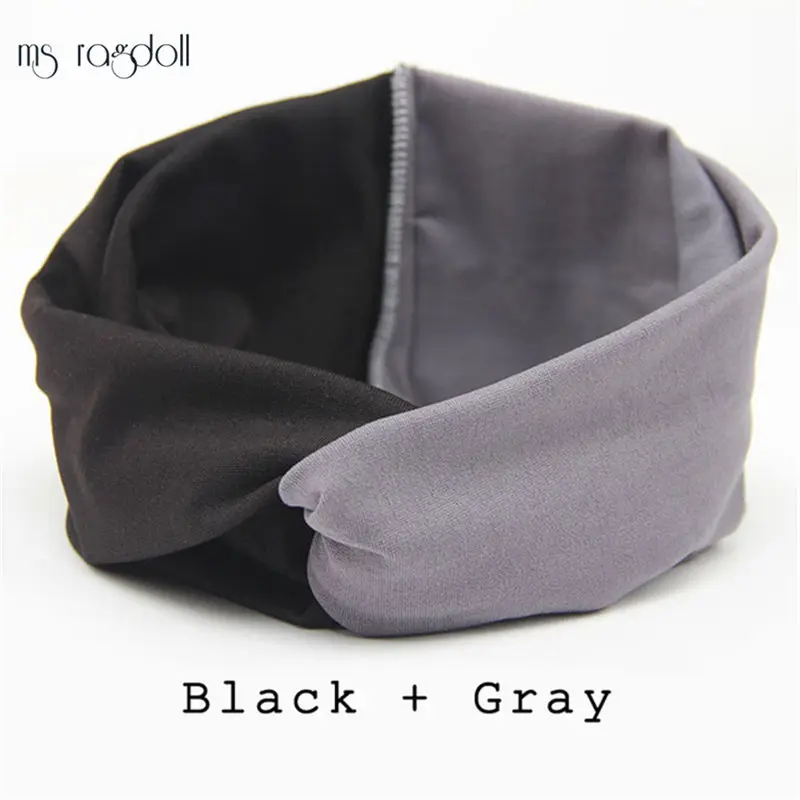 Black Gray Лоскутные тюрбан повязки на голову для женщин скрученные Стрейчевые заколки Спортивная Повязка На Голову Повязка на голову для йоги головная повязка бандана йога широкая повязка на голову - Цвет: Black Gray