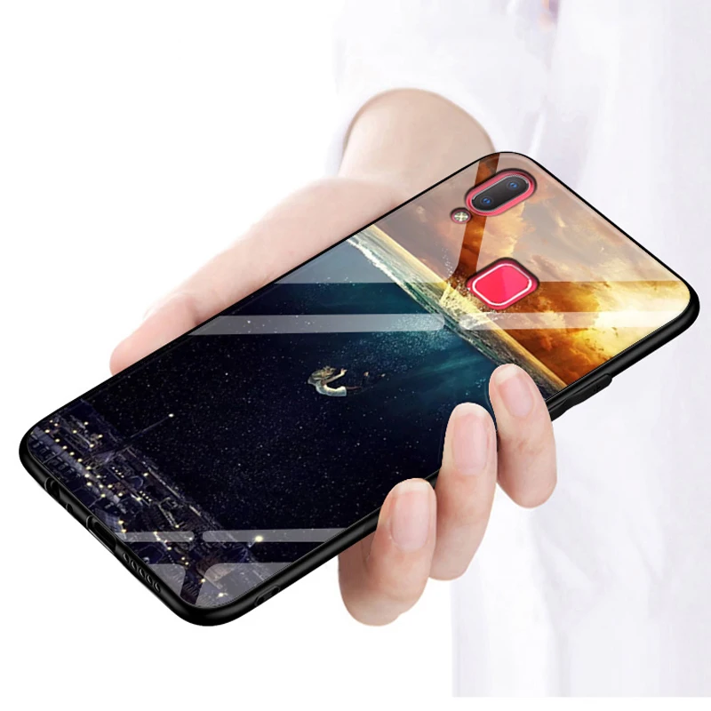 Роскошный чехол из закаленного стекла для Vivo y95 мягкая силиконовая рамка жесткая