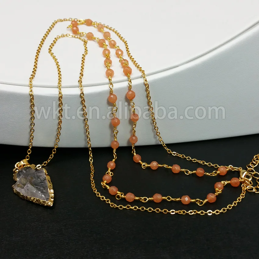 WT N666 ожерелье золотистого цвета в виде кварцевого наконечника стрелы с розовым