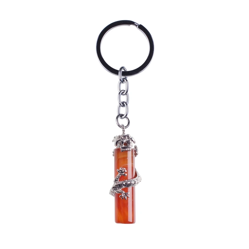 Нержавеющая сталь Спиральный натуральный кристалл дракон брелок для мужчин и