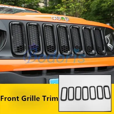 Front Grille Trim Цветной светильник из углеродного волокна, противотуманная фара, зеркальный светильник, Дневной светильник, ручка, внешняя отделка, отделка автомобиля, Стайлинг для Jeep Renegade, аксессуары - Цвет: Front Grille Trim