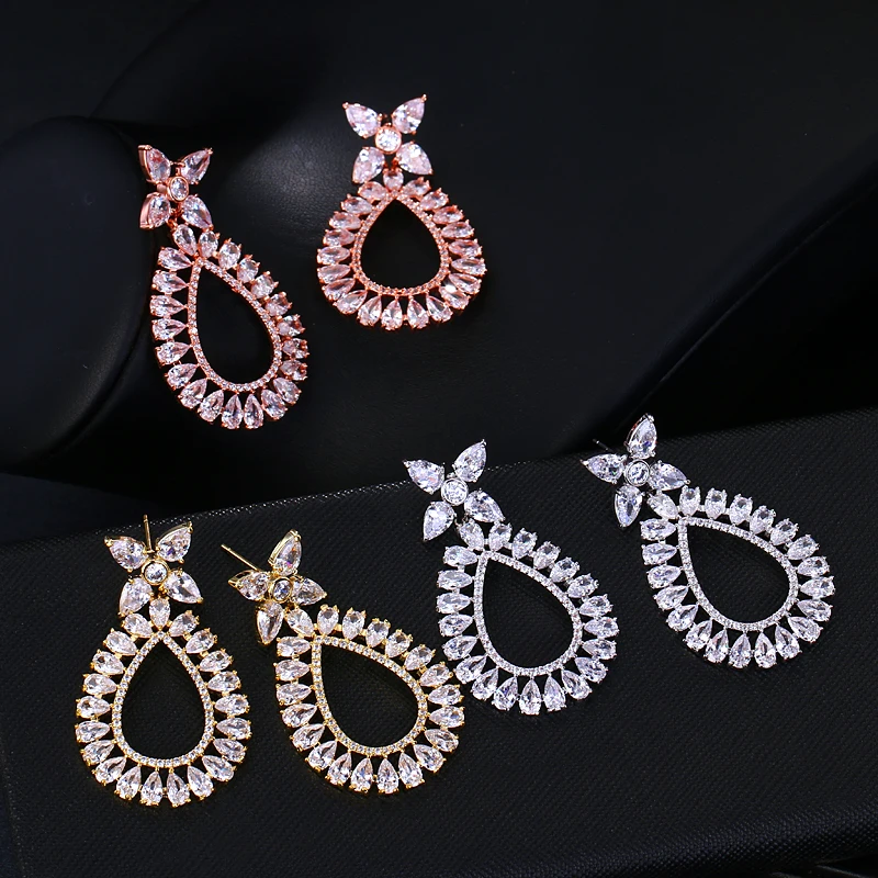 2019 New Fashion Marquise Zirconia Wedding Long Drop Earrings for Women Party Silver Color Flower Dangle Earings Jewelry | Украшения и