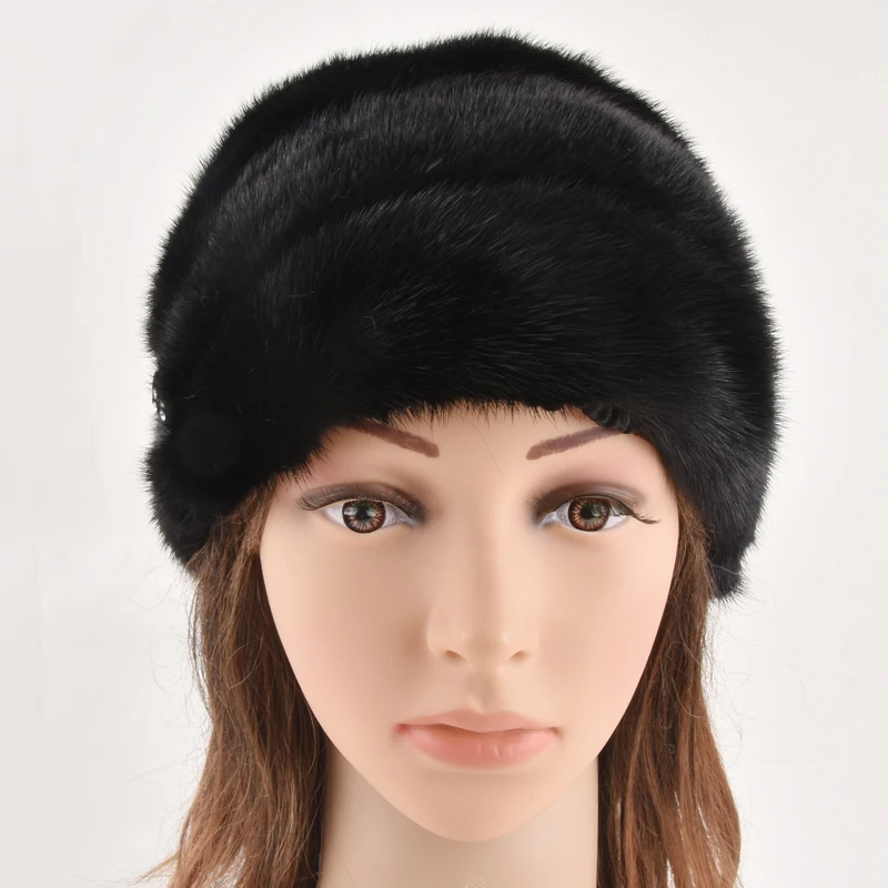 Шапка бини из натурального меха норки зимняя женская шапка|Женские Skullies и