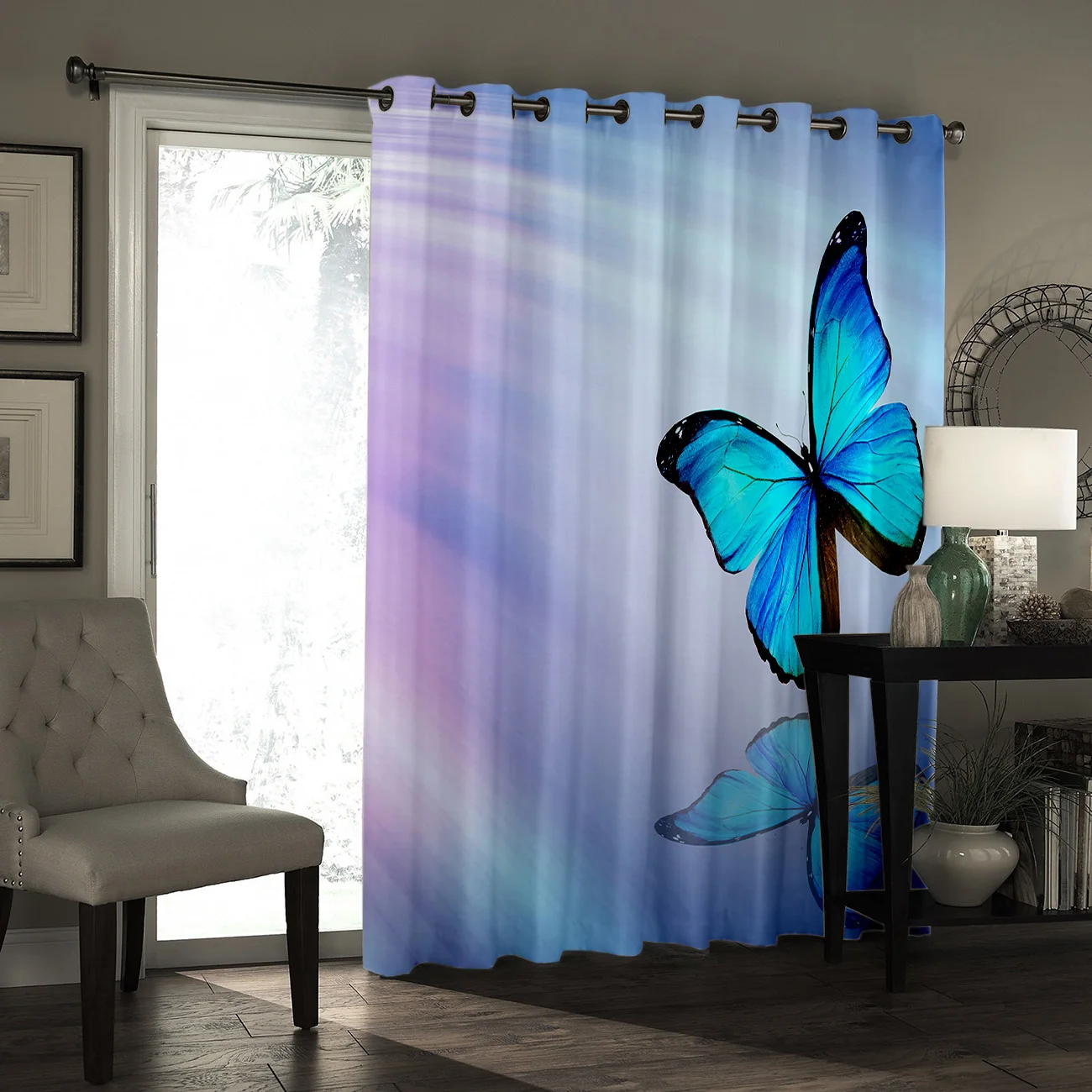 Animals Blue Butterfly Window Treatments Curtains Valance Living Room Bedroom Kitchen Outdoor Kids Treatment Sets | Дом и сад