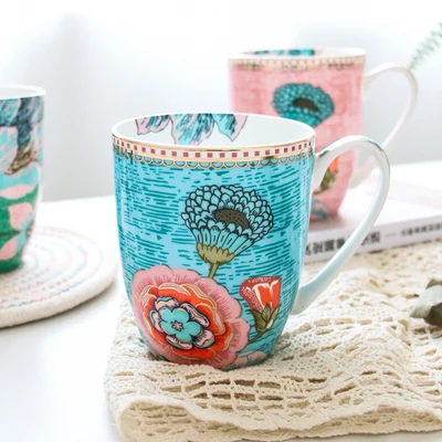 Европейский стиль Пномпень кружка в цветочек офисный черный чай большая чашка с