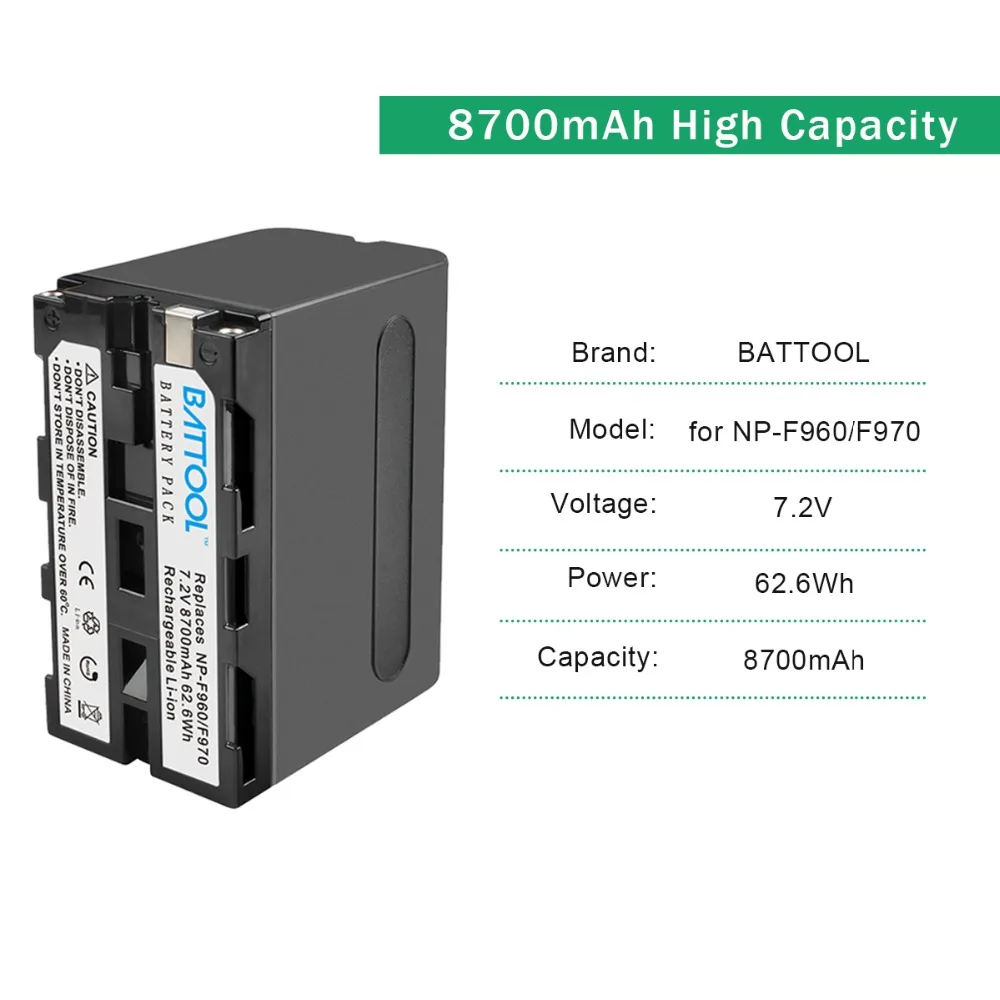 Batcool для Sony 3 шт. F975 NP-F970 NP-F960 7.2в 8.7Ah батареи + ЖК-зарядное устройство F950 NP-F770 NEX-FS100U