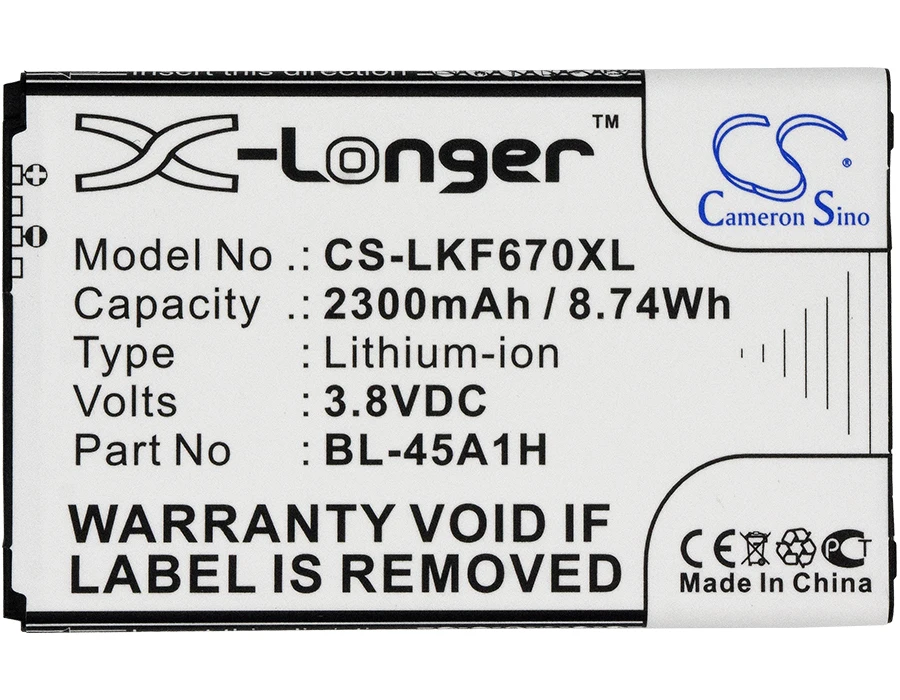 Аккумулятор Cameron Sino 2300 мАч для LG F670 F670K F670L F670S K10 K410 K420N K425 K428 K430 K430N KG10 L61AL L62VL Q10|2300mah