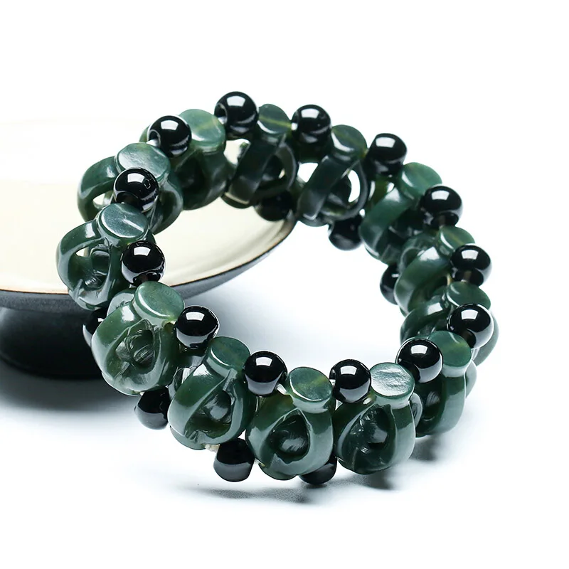 Зеленый Дропшиппинг XinJiang HeTian Qing Jade браслеты счастливый амулет полые резьба святое устройство браслет и браслеты для женщин и мужчин - Цвет камня: Зеленый