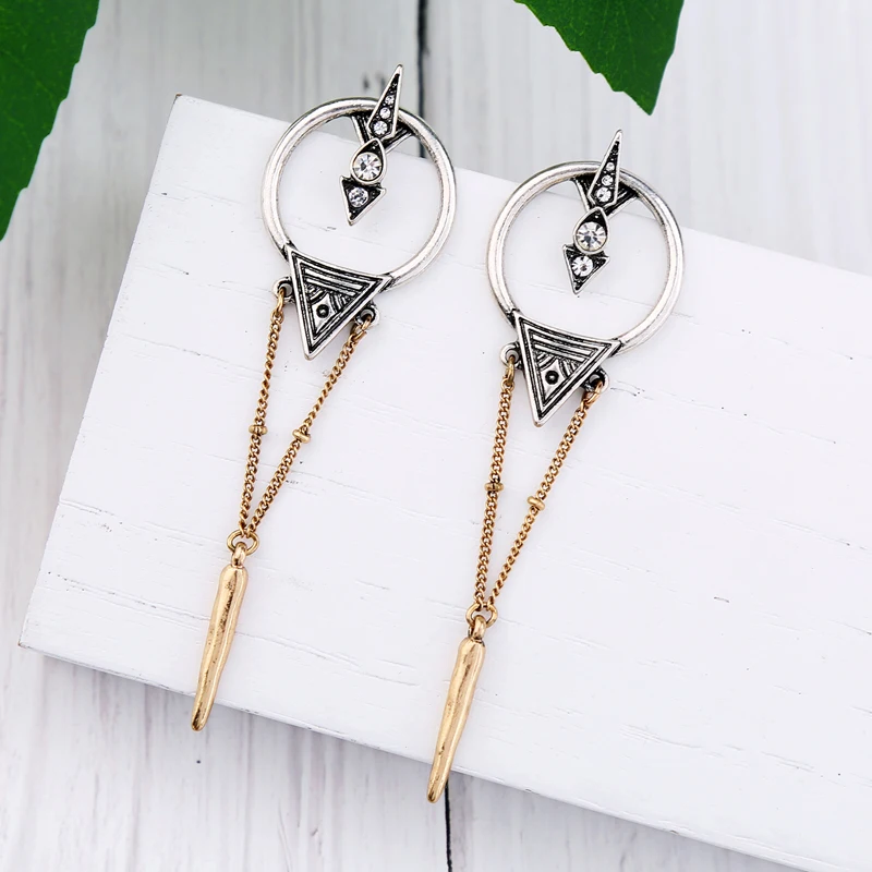 Женские Висячие серьги с кристаллами и геометрическими заклепками пирсинг