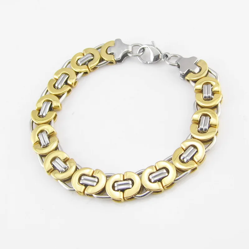 Модные мужские византийские браслеты золотистые двухцветные цепочки из