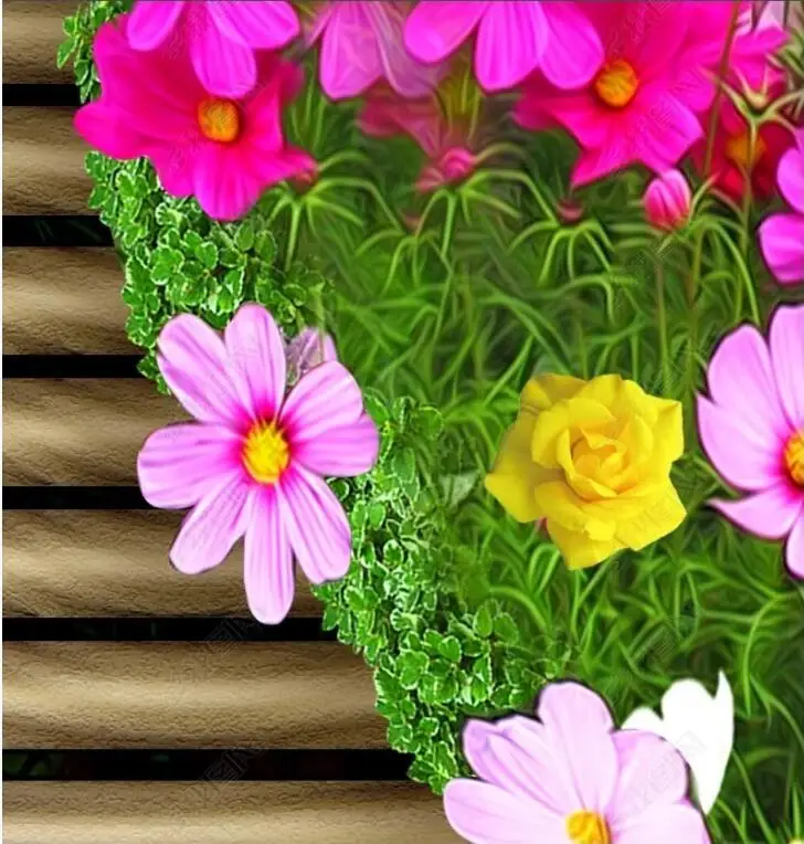 

3 d pvc flooring custom photo waterproof self-adhesion floor Garden boardwalk flowers bedroom decor3d wall murals wallpaper