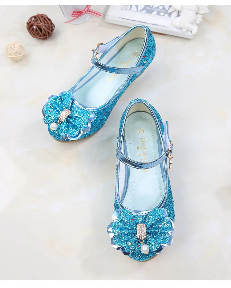 Girl Children Sequins High-heeled Dress Shoes Kids Spring& Autumn Butterfly-knot Party Wedding Princess Girls Shoes CSH814
