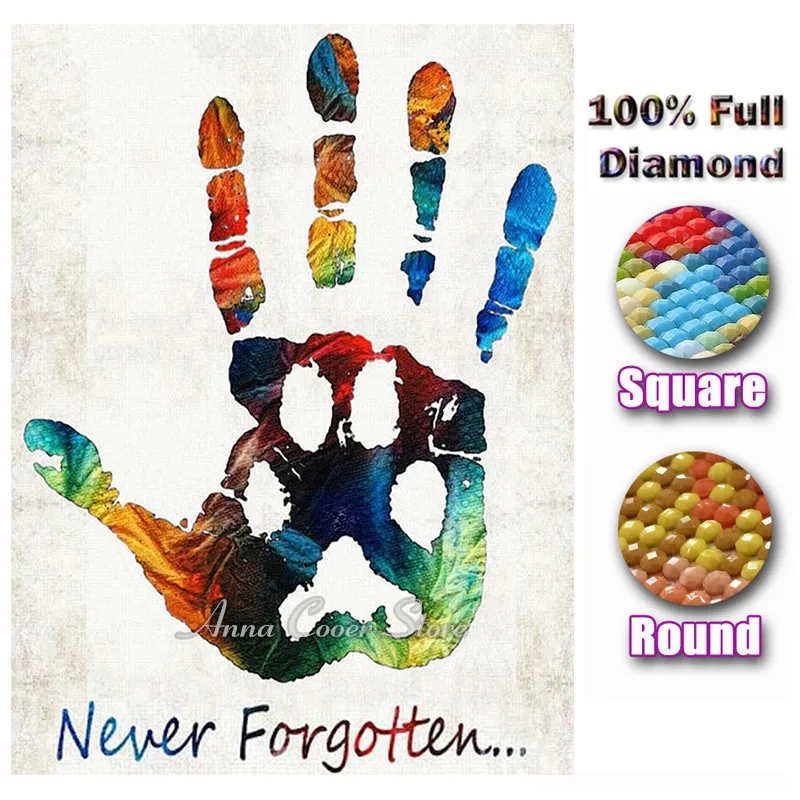 

Full Square / Round Drill DIY Diamond Painting Cross Stitch Dog Paw imprint never forgotten Diamond Embroidery Mosaic Home Decor