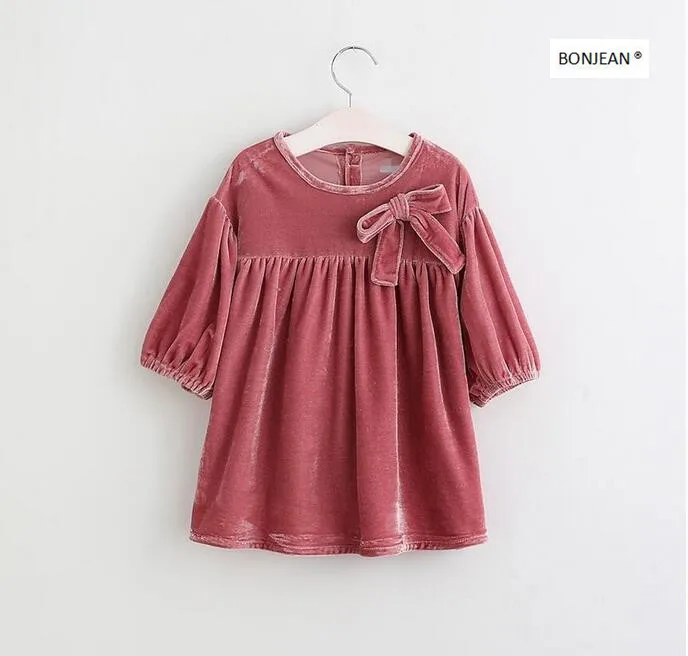 Новинка 2017 года осень Платье для маленьких девочек одноцветное бархат принцессы