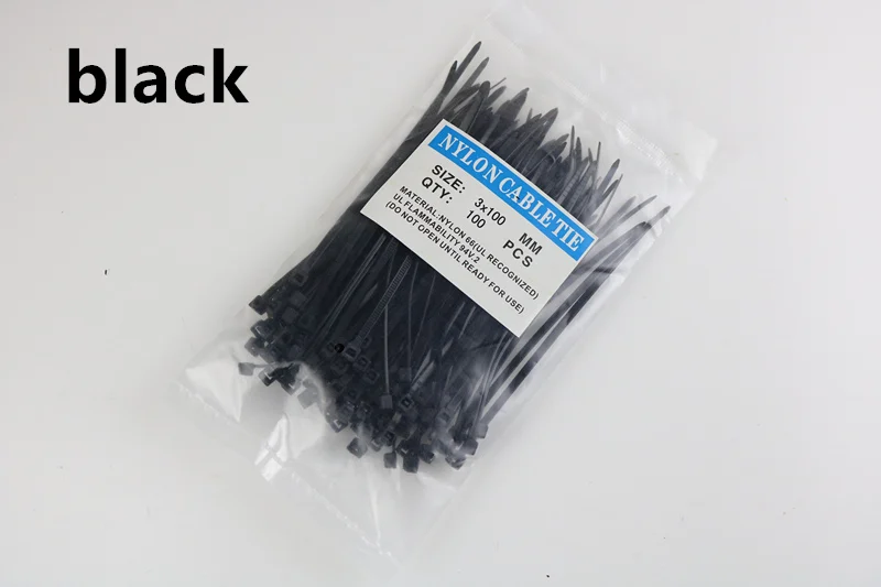 black 100 шт 3*100 мм самоблокирующиеся пластиковые нейлоновые кабельные стяжки, кабельные стяжки на молнии, петли для проводов, аккуратные Ленточные цветные - Цвет: black