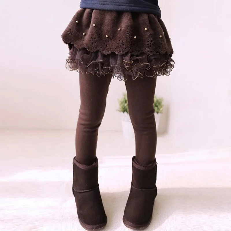 Новинка 2020 зимние плотные леггинсы для девочек кружевная юбка детей хлопковые
