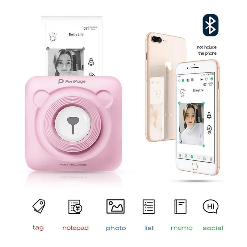 PerPage AR фото мини принтер 58 мм портативный тепловой Bluetooth беспроводной принтеры для Android IOS Телефон может печатать видео