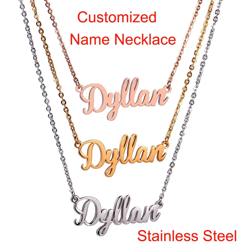 2018 Personalized Customer Name Necklace Stainless Steel Gold Pendant Motto Devotion Lovers Romantic Gifts Handmade jewelry | Украшения и