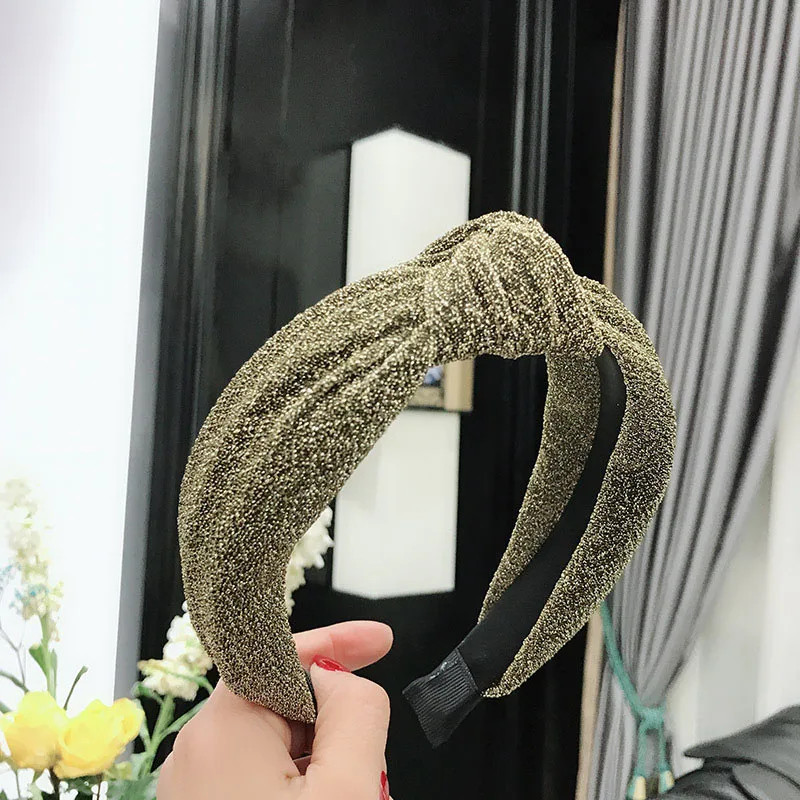 Gold Haimeikang блестящая сетчатая повязка для волос, повязка на голову для женщин, блестящий ободок для волос с перекрестным узлом и блестками, ободок для волос, ободок, аксессуары для волос - Цвет: Gold