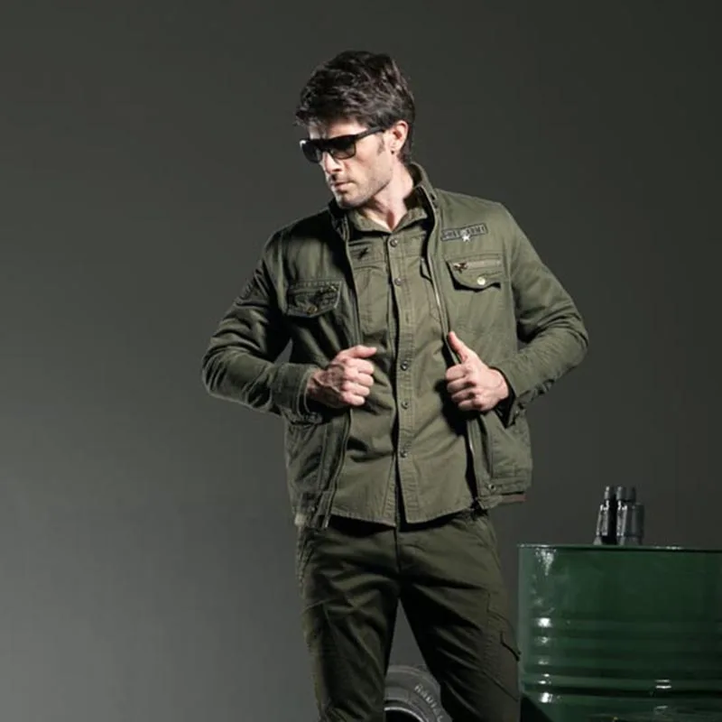 Мужская куртка в стиле милитари повседневная хлопковая большого размера Ms 6275A|men