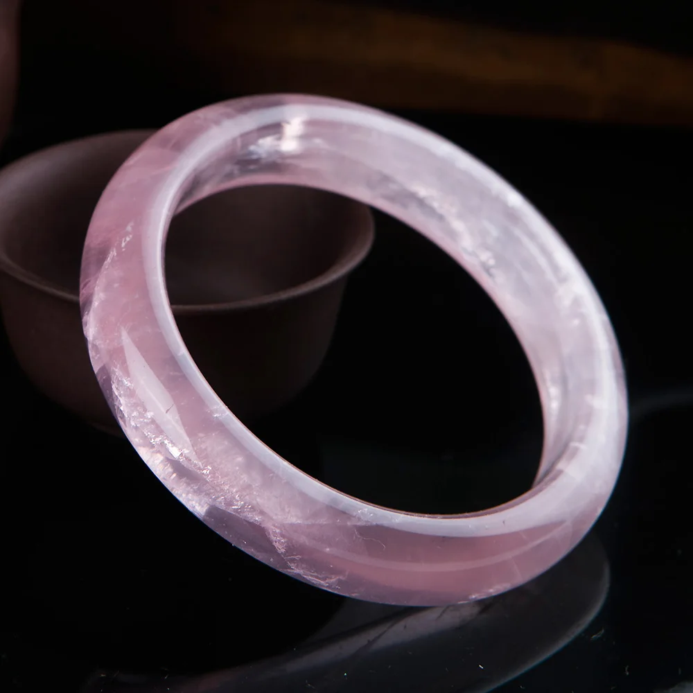 Top Quality Natural Rose Quartz Pink Gemstone Bangle Clear Stone Woman Love Fashion Bracelet Inner Diameter 59mm AAAAA Jewelry | Украшения
