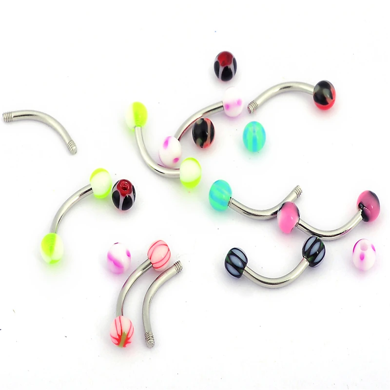 PINKSEE Lot 10pcs Stainless Steel Acrylic Ball Belly Button Navel Ring Stud Body Piercing Jewelry |