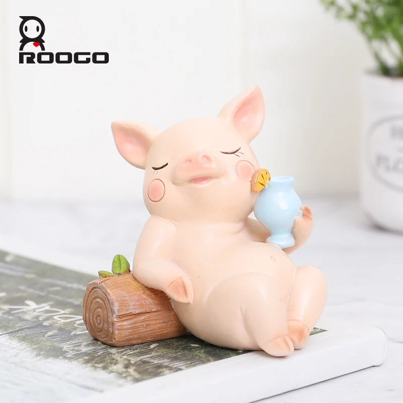 Roogo животные миниатюрные фигурки из смолы Милая Свинья для домашнего украшения