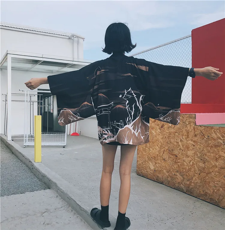 Новинка 2018 Лето Уличная Harajuku кимоно Женская куртка кардиган Поворотный Открытый