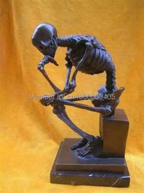 Wonderful Bronze Skull Skeleton Thinker Sculpture Statue |