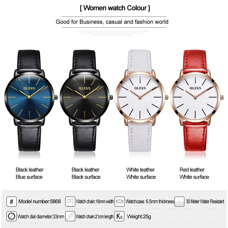 OLEVS Топ бренд платье часы женские модные белые кожаные для девочек 2018